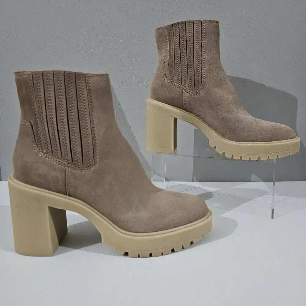 Dolce Vita Caster H20 Ankle Bootie Womens 10 Tan Suede Waterproof Platform Fall